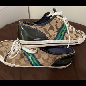 Coach sneakers tan with blue/green stripe